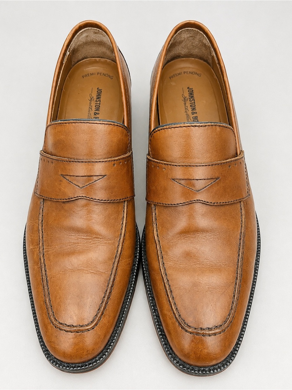 Johnston & Murphy Men's Brown Leather Penny Loafer Sheepskin 9.5 Square Toe